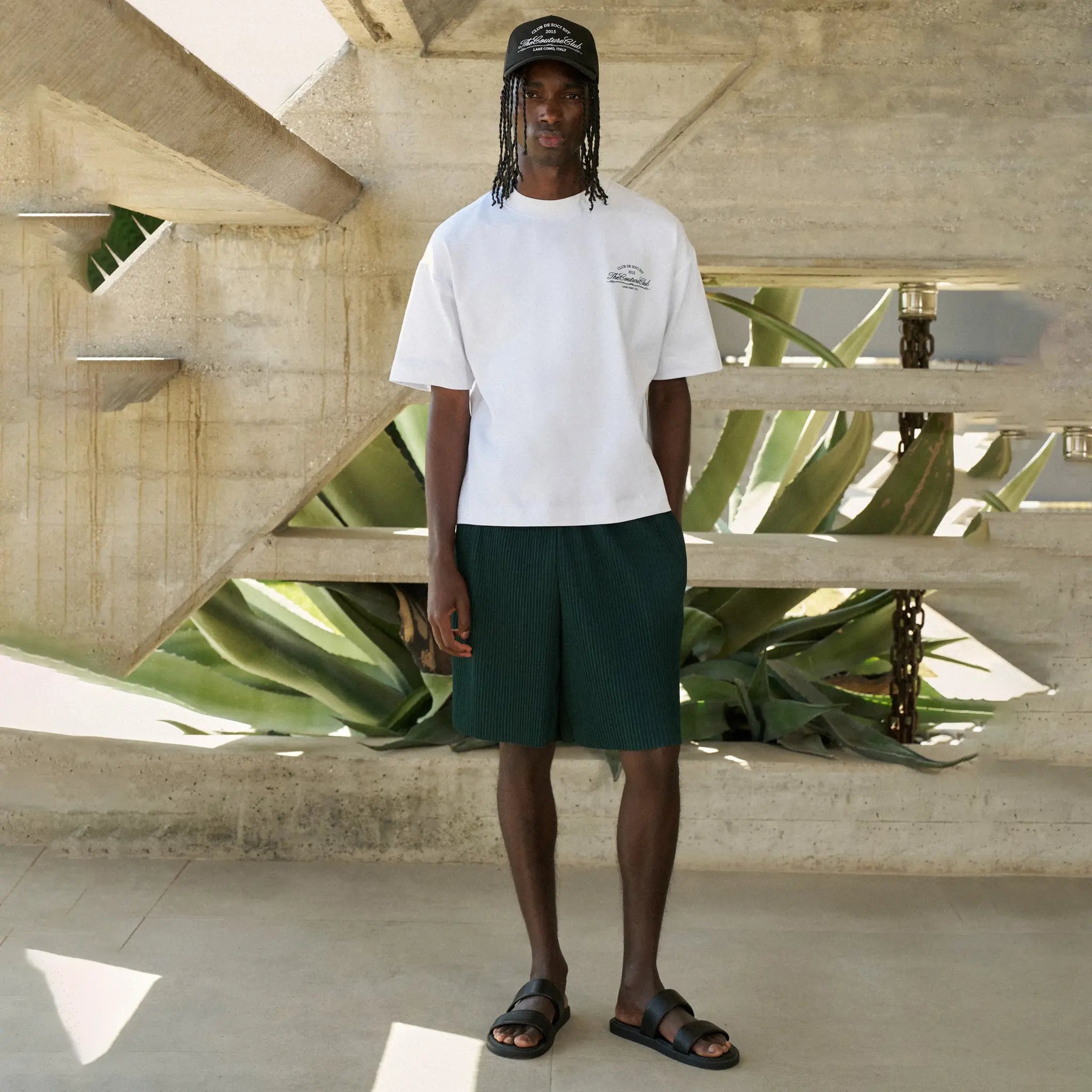 Front View of The Couture Club Plisse Forest Green Shorts